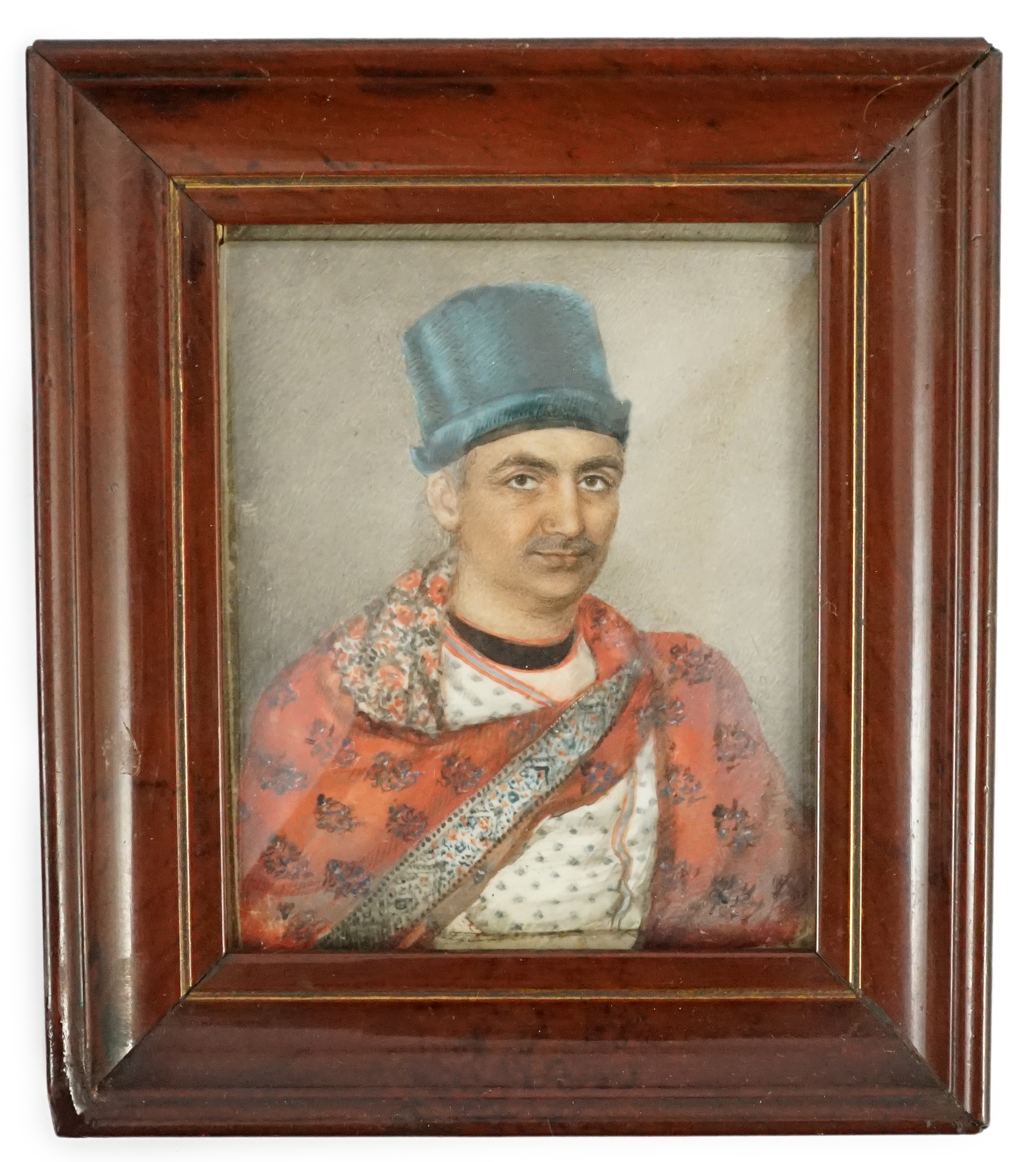 19th Century Indian School, Portrait miniature of an Indian gentleman, watercolour on ivory, 8.5 x 7cm. CITES Submission reference JB8W3PTN